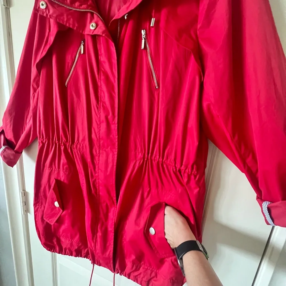 Style & Co Red Packable Hooded Anorak Utility Jacket Lightweight Windbreaker XL